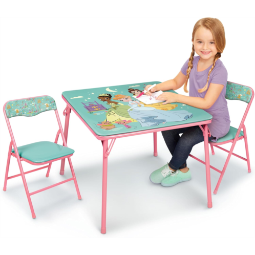 Disney Princess Girls Folding Table & Chairs Set for Kids and Toddlers 36 Months Up to 7 Years, Includes: 1 Table (36 L x 24 W x 20 H), 2 Chairs (13 L x 13.5 W x 21 H) Weight Limit