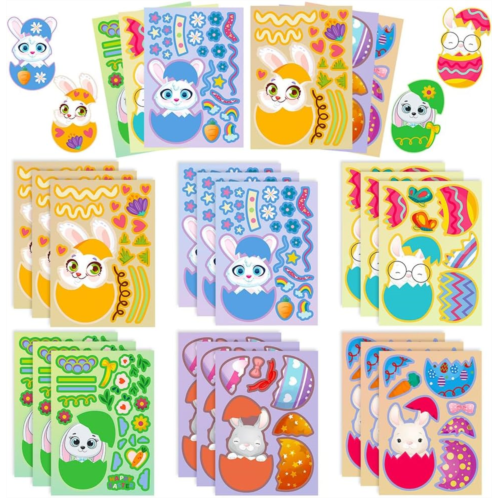 Boerni Make-a-face Stickers,Make Your Own Rabbit Sticker Sheets with Egg Easter Day Games Stickers for Kids DIY Craft Party Favor Supplies