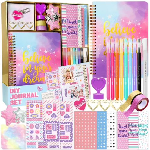 Nollh DIY Journal Kit for Girls - 48pcs DIY Journal Set for Tween & Teen Girls, Stationery Set, Scrapbook & Diary Supplies Set, Journaling Art Crafts Kit, Ideal Gifts for 8 9 10 11 12 13