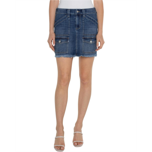 Womens Liverpool Los Angeles Cargo Skirt with Fray Hem Crosshatch Denim