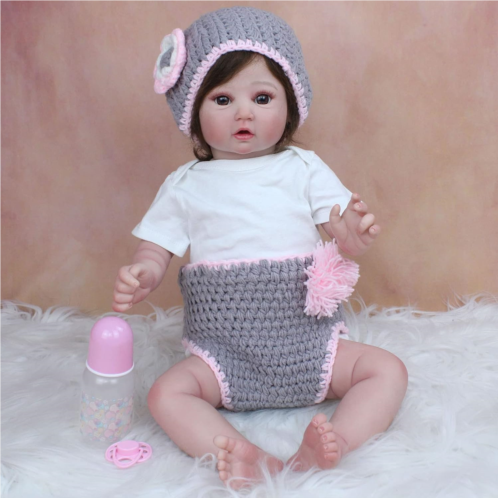 YIHANGG 60 cm Realistic Reborn Baby Doll Girl Soft Silicone Reborn Toddler Doll 3D Paint Skin 24 Inch Princess Art Doll Kids