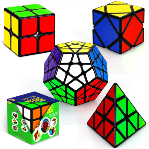 STEAM Life Speed Cube Set 5 Pack Magic Cube Includes Speed Cubes 3x3, 2x2 Speed Cube, Pyramid Cube, Megaminx Cube Puzzle Cube Bundle for Kids & Adults