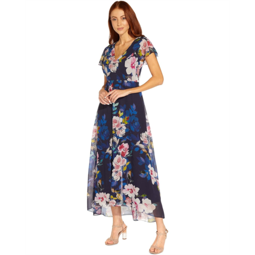 Adrianna Papell Stretch Crepe Jumpsuit with Printed Floral Chiffon Overlay
