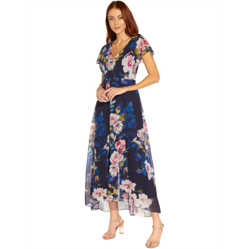 Adrianna Papell Stretch Crepe Jumpsuit with Printed Floral Chiffon Overlay