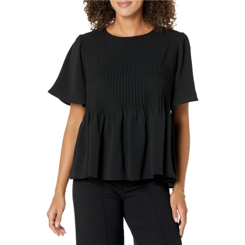 Womens CeCe Pin Tuck Blouse with Flutter Sleeve