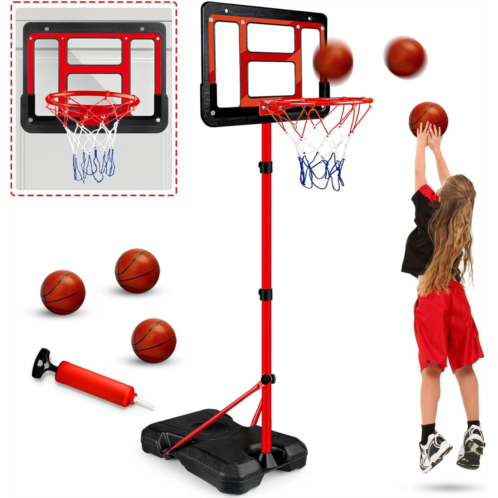 GMAOPHY Kids Basketball Hoop with Stand, Adjustable Basketball Set, Toddler Basketball Toys for Boys Age 3 4 5 6 7 8, Indoor Outdoor Backyard Sport Game Gifts