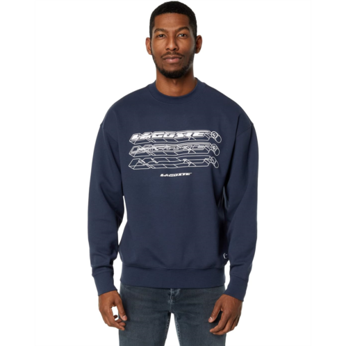Lacoste Long Sleeve Loose Fit Double Face Front Graphic Crew Neck Sweatshirt