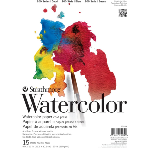 PACON Strathmore 200 Series Watercolor Paper Pad, 9x12 inch, 15 Sheets
