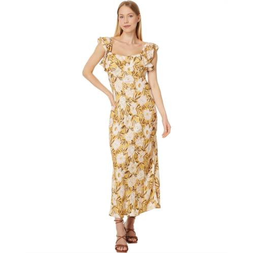 Madewell Flutter-Sleeve Slip Maxi Dress in Floral Cupro-Blend