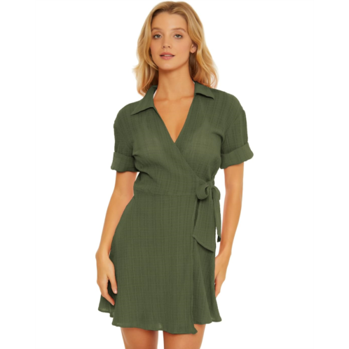 Womens BECCA Playa Textured Collared Wrap Shirtdress Cover-Up