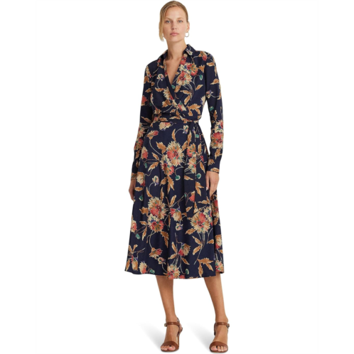 POLO RALPH LAUREN Womens Lauren Ralph Lauren Floral Surplice Crepe Midi Dress