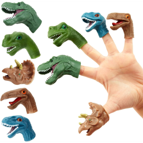 Juvale 10 Pack Dinosaur Finger Puppets for Kids and Family, Dino Toys for Toddlers Party Favors (5 Designs)