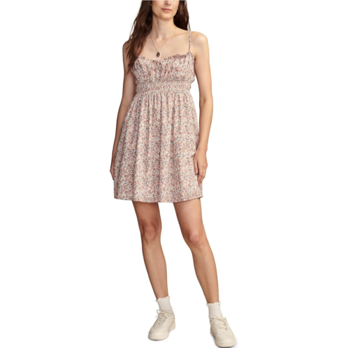 Womens Lucky Brand Printed Smocked Sweetheart Mini