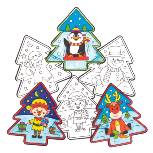 Baker Ross AX491 Christmas Color-in Window Decorations - Pack of 12, Unisex Hanging Decoration, Perfect for Xmas Kids Arts & Crafts Projects