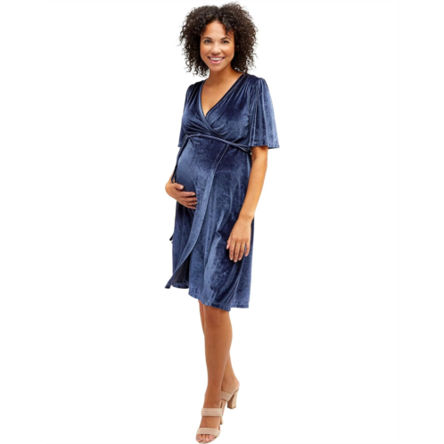 NOM Maternity Genevieve Maternity + Nursing Velvet Wrap Dress