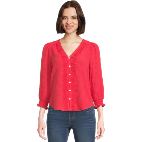 Liverpool Los Angeles 3/4 Sleeve Embroidered Woven Blouse