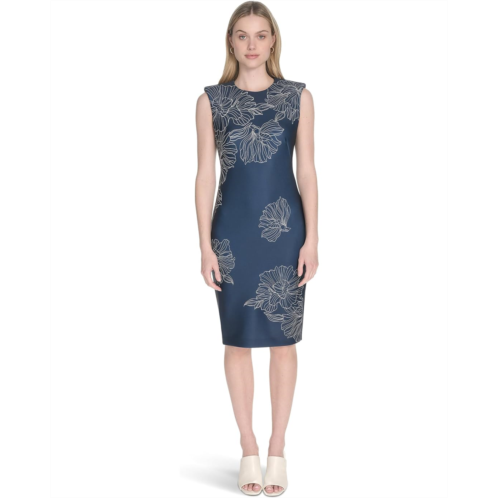 Womens Calvin Klein Scuba Cap Sleeve Floral Printed Sheath