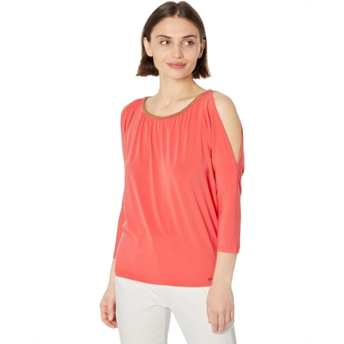 Michael Michael Kors Petite Chain Neck Cold-Shoulder Top