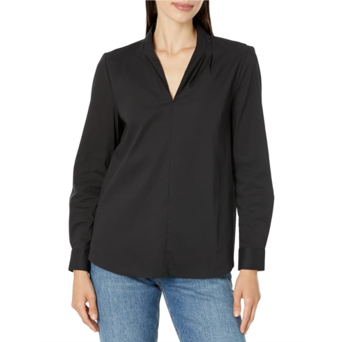 Womens Liverpool Los Angeles V-Neck Long Sleeve Woven Top with Pleat Details