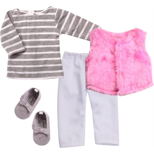 Sophias 15 inch Baby Doll Clothes & Accessories Set with Striped T-Shirt Dress, Shaggy Vest, Solid White Leggings, & Suede Moccasin Shoes for 15 Girl Dolls, Pink/Gray