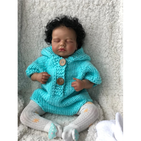 Anano Sleeping Reborn Baby Dolls 20 Inches Biracial Realistic Newborn Baby Doll Silicone Baby Doll African American Baby Girl Rooted Hair Real Looking Doll Toys for Age 3+ Birthday