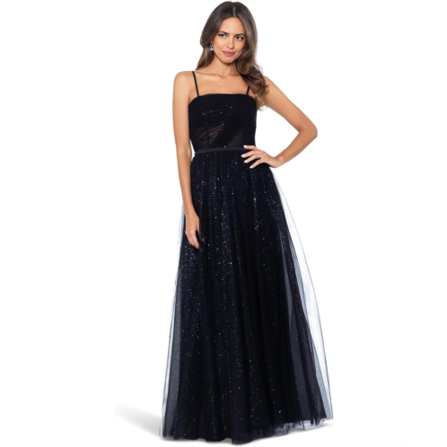 Betsy & Adam Long Glitter Mesh Ballgown