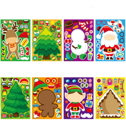 ZUER 16PCS Christmas Party Favors Stickers for Kids,Classroom Student，Use for Christmas Activities，Holiday,Game,Kids Christmas Crafts,DIY