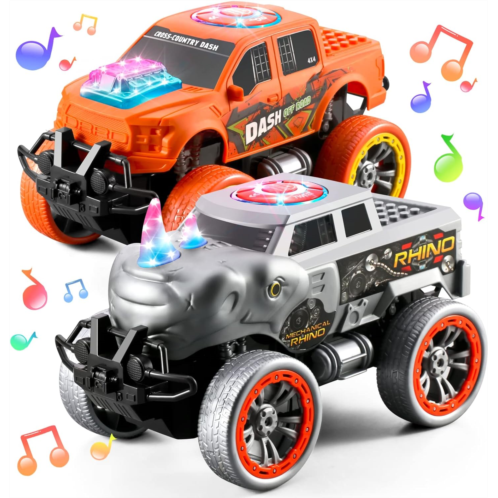 Lavesom 2PACK Large Monster Truck Toys,Smart Lights & Sounds Car Toy Set for Kids Boy Gift