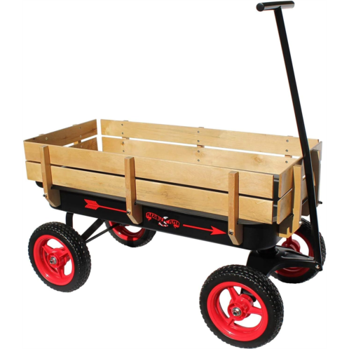 Flexible Flyer All-Terrain Steel & Wood Wagon. Extra-Long Handle, Black & Red