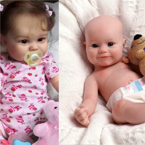 JIZHI Reborn Baby Dolls, 2PCS Lifelike Silicone Toddlers - 16&20-Inch Soft Vinyl & Full Body Silicone Dolls