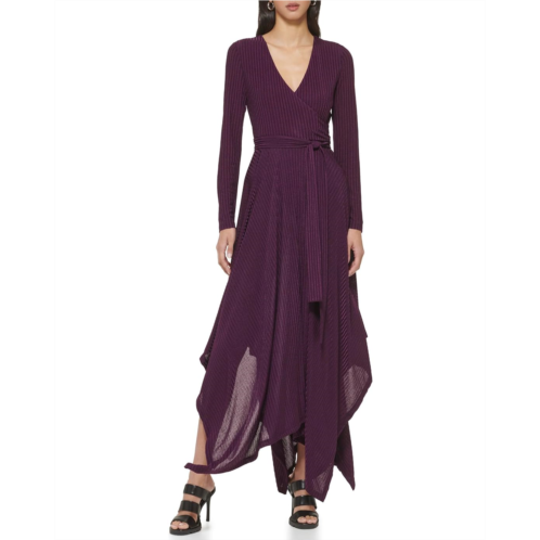 DKNY Long Sleeve Rib Hacci Wrap Maxi Dress