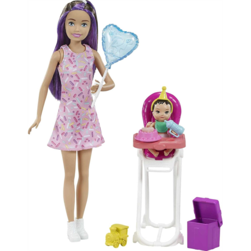 Barbie Skipper Babysitter Inc Playset, Birthday Feeding Set with Skipper Doll, Color-Change Baby Doll, High Chair & Accessories