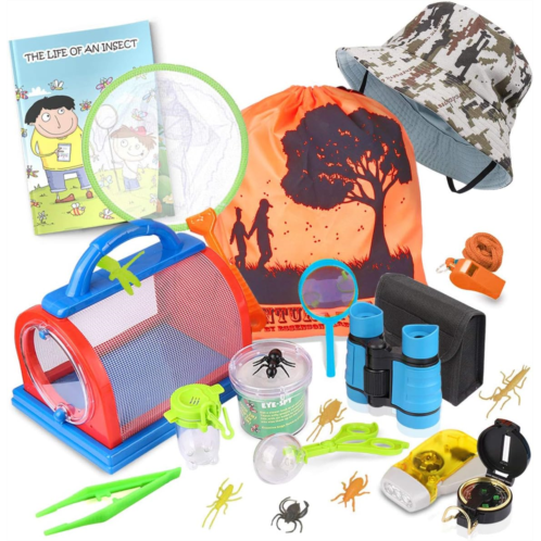ESSENSON Outdoor Explorer Kit with Binoculars, Flashlight, Compass for Backyard Exploration - Great Kids Gifts
