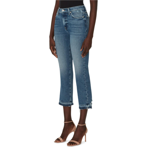 7 For All Mankind High-Waist Slim Kick with Raw Hem in Luxe Vintage Iris Blue