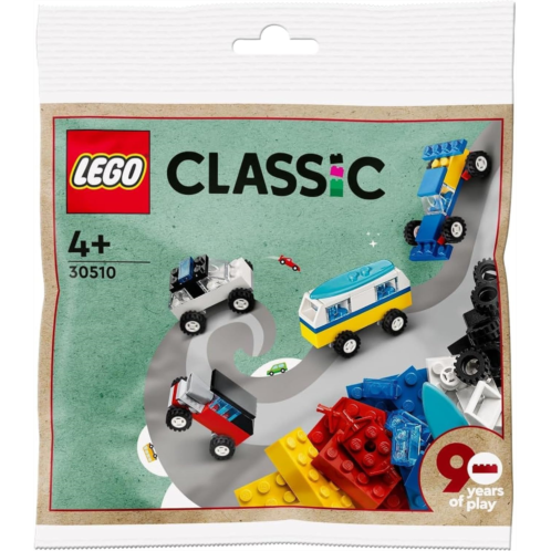 LEGO Classic 30510 90 Years of Cars 71 Piece Iconic Cars Toy Set Polybag with 4 Mini Build Cars for Builders Aged 4 and Up, Multicolor