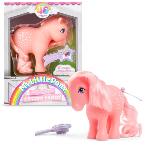 Basic Fun My Little Pony, 40th Anniversary 4-Inch Cotton Candy, Original 1983 Collection, Long, Brushable Mane and Tail, Action Figure, Great for Kids, Toddlers, Girls, Ages 4+