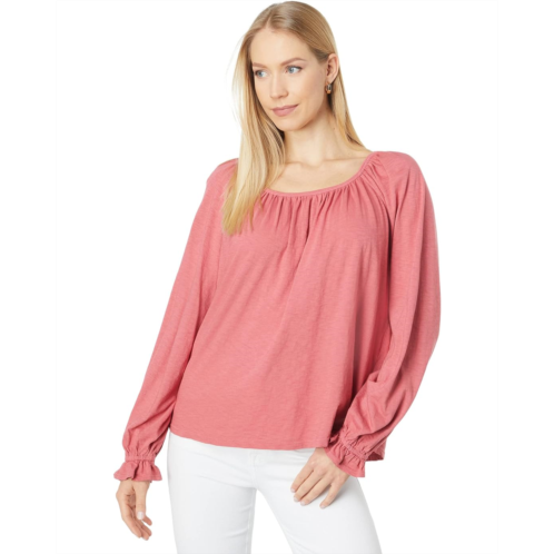 SUNDRY Raglan Long Sleeve Pima Cotton Tee with Gathering