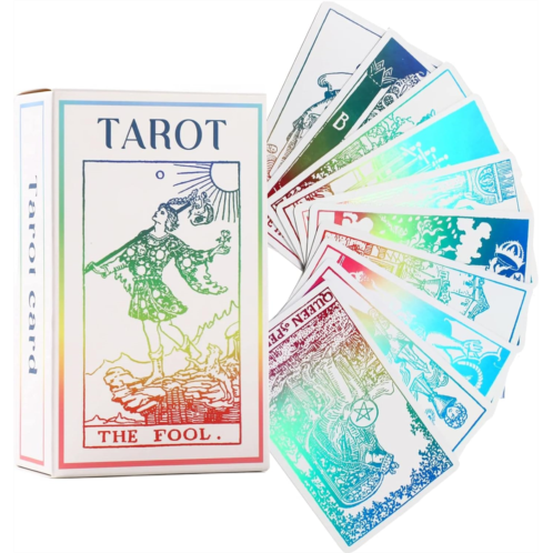 Sincerez Tarot Cards Deck with Guidebook for Beginners, Vintage Card Decks, Unique Fortune Telling Game (Holographic)