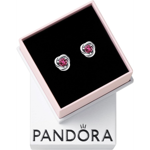 PANDORA October Pink Eternity Circle Stud Earrings - Sterling Silver Birthstone Earrings with Man-Made Stones for Women - Gift for Her - With Gift Box