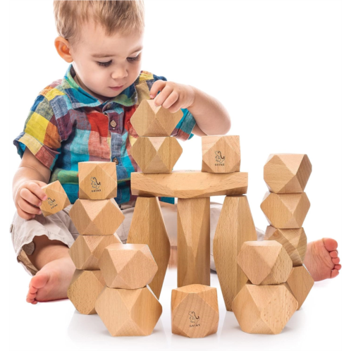 oathx Montessori Toys Stacking Rocks Wooden Blocks Building Preschool Balancing Stones for Toddlers 1-3 Girls Boys Sensory Natural Wood 20pcs Large Size
