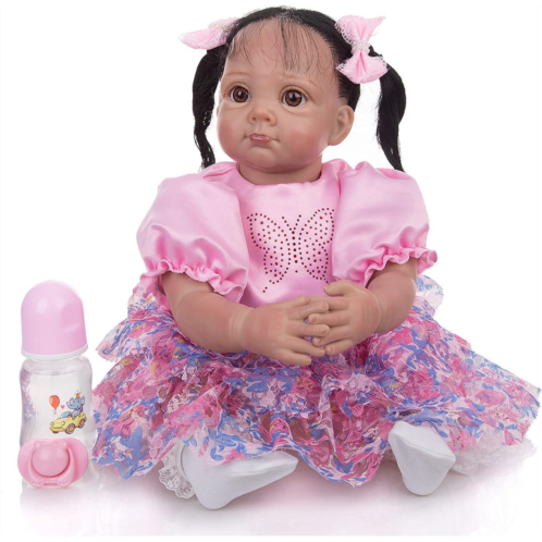 LBYLYH 22Inch 55Cm Reborn Baby Dolls Soft Silicone Realistic Looking Newborn Dolls Black Skin Princess Girl Indian African Style Baby Doll for Ages 3+