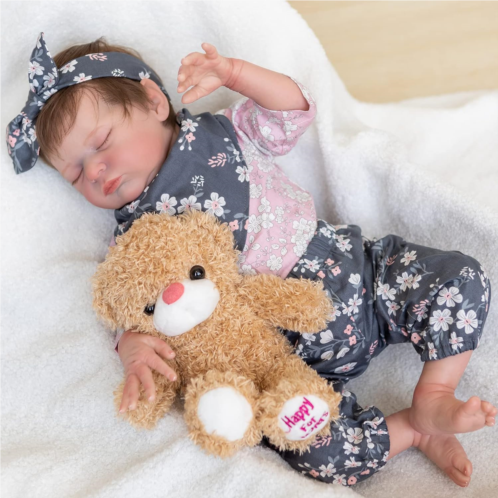 RXDOLL Sleeping Reborn Baby Dolls 20 inch Soft Body Realistic Newborn Baby Dolls That Look Real Life Baby Doll with Clothes and Bottles Gift Set for Kids Age 3+