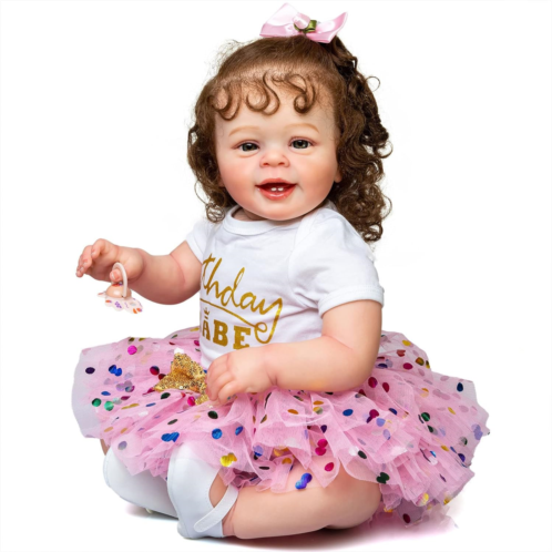 LBYLYH Reborn Baby Dolls Girl, Toddler Realistic Girl 24 Inch 60Cm Real Looking Baby Doll Soft Silicone Body with Beautiful Dress Xmas Gift for Kid
