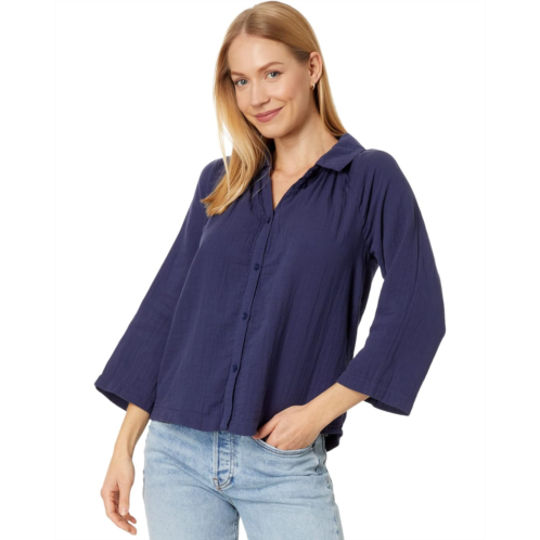 Mod-o-doc Double Layer Gauze 3/4 Sleeve Easy-Fit Button-Up Blouse
