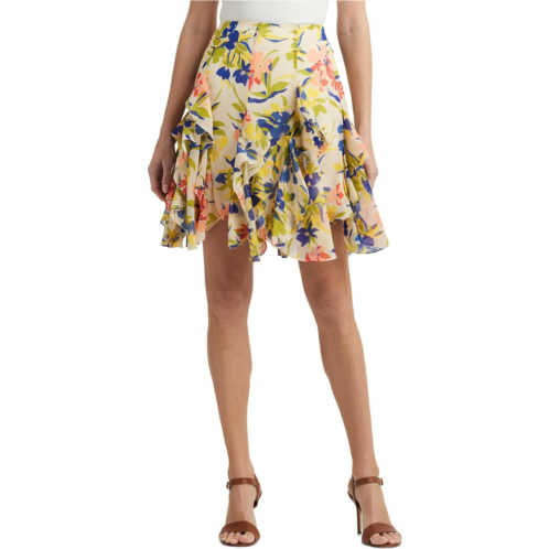 POLO RALPH LAUREN Womens Lauren Ralph Lauren Floral Ruffle-Trim Georgette Skirt