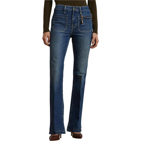 POLO RALPH LAUREN Womens Lauren Ralph Lauren Chain-Trim High-Rise Flare Jean