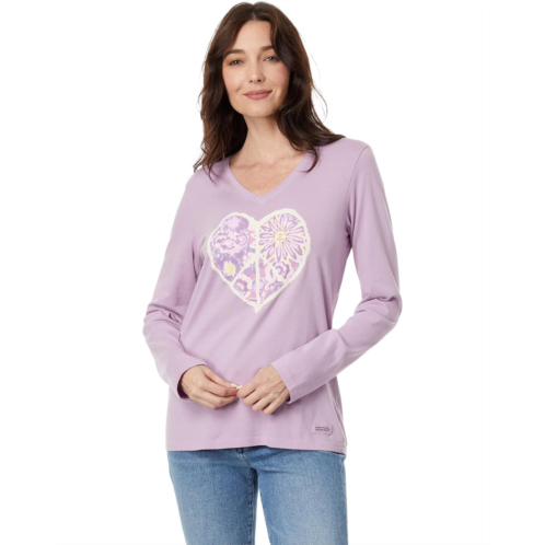 Womens Life is Good Peace in Heart Long Sleeve Crusher Vee