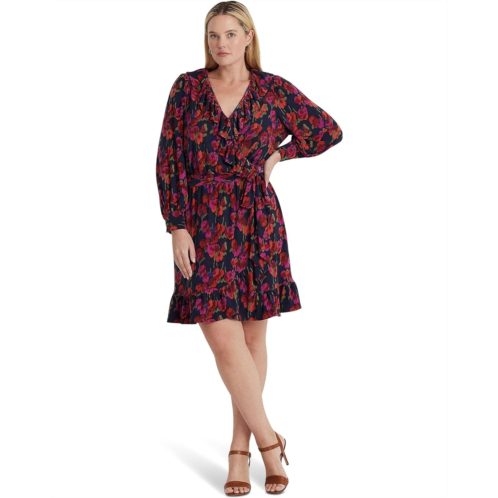 POLO RALPH LAUREN Womens Lauren Ralph Lauren Plus Size Floral Ruffle-Trim Jersey Dress