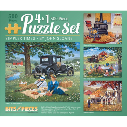 Bits and Pieces - 4-in-1 Multi-Pack - 500 Piece Jigsaw Puzzles for Adults - 500 pc Puzzle Set Bundle by Artist Bigelow Illustrations - 16 x 20