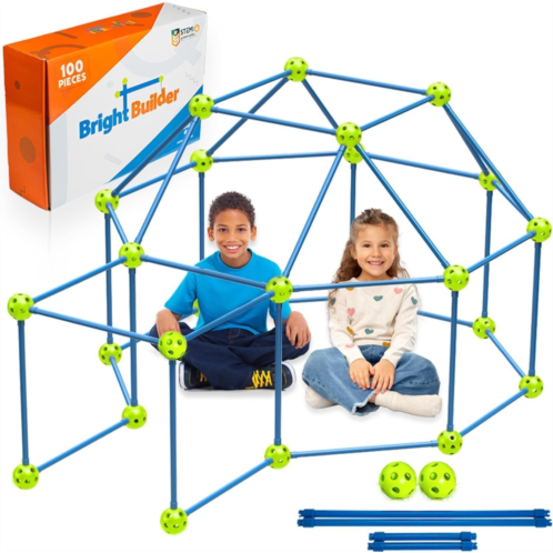 Intellio Toys Fort Building Kit for Kids 4-8 - 100 Pieces - DIY STEM Fort Making Set for Indoor & Outdoor Play - Large Creative Construction Set for Boys & Girls - Bright Builder